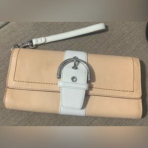 Coach Tan and White Women's Leather Wristlet